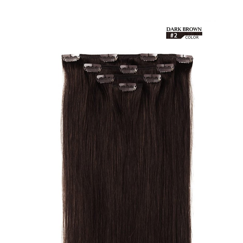 Winsky 14" Clip in Hair Extensions Remy Human Hair for Women - Silky Straight Human Hair Clip in Extensions 50grams 4pieces Dark Brown #2 Color - Image 2